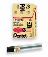 Pentel C505-2B/BX Super Lead .5mm 2B, 12  Leads Tubes Pack; For paper surfaces, formulated with polymer resin bonded to carbon and graphite particles that never need sharpening; These leads break less, last longer, write smoother, and produce dense black lines that resist smearing and fading; Dimensions 3.00" x 1.5" x 1.00"; Weight 1.2 lbs; UPC  072512007433 (C505-2B/BX C5052B/BX PENTELC505-2B/BX LEAD) 