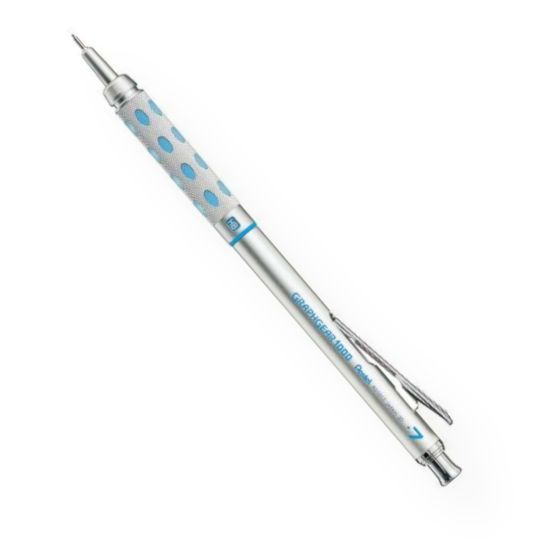 Pentel PG1017C GraphGear 1000 Drafting Pencil Blue; The premier drafting pencil for professionals and writing enthusiasts; Click the pencil top to reveal an extra-long 4mm fixed sleeve; Click the pocket clip to release the heavy spring mechanism and retract the tip; Finely chiseled metallic grip is inlaid with soft latex-free pads to cushion fingertips; For technical and everyday applications; UPC 072512198094 (PENTELPG1017C PENTEL-PG1017C GRAPHGEAR-1000-PG1017C DRAFTING PENCIL)