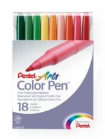 Pentel S360-18 Color Pen Marker 18-Color Set; Non-toxic, vibrant, water-based ink will not bleed through paper; Fine lines are perfect for small spaces and detail work; Durable bullet point, fiber tip pens are in a handy, reclosable carrying case for easy travel; Leak-proof, airtight cap prevents dry out; AP certified by ACMI; UPC 072512101353 (PENTELS36018 PENTEL-S36018 COLOR-PEN-S360-18 PENTEL/S36018 MARKER DRAWING) 