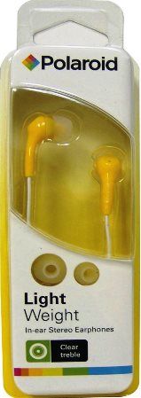 Polaroid PEP14YEL In-ear Stereo Earphones, Yellow, Compact design and ideal for traveling, Includes various ear cushion sizes for a precise and comfortable fit, Lightweight for extended use and minimal fatigue, Excellent for use with iPods and other portable music players, Delivers clear and precise treble, 3.5mm (1/8
