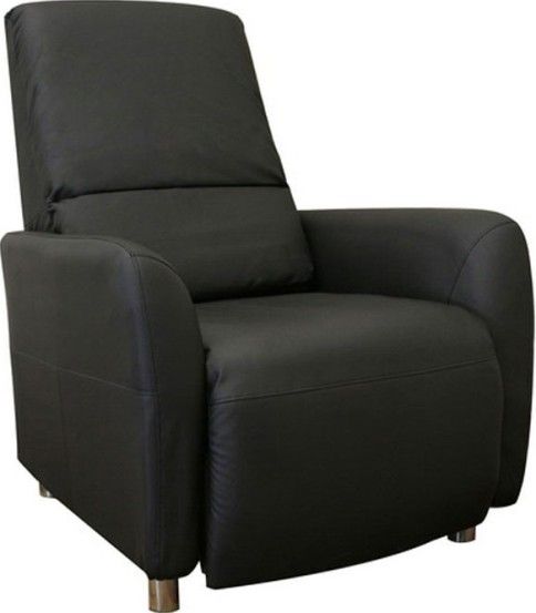 Wholesale Interiors PER-008S-BLACK-RECLINER Elmira Black Modern Recliner with Steel Legs, Contemporary recliner, Black faux leather, Steel legs, Wood frame, Polyurethane foam cushioning, Steel reclining mechanism, Manual recliner - lean back to activate, Sturdy wood frame construction ensures years of dependable use, UPC 847321000988 (PER008SBLACK-RECLINER PER-008S-BLACK-RECLINER PER 008S BLACK RECLINER PER008S PER-008S PER 008S)