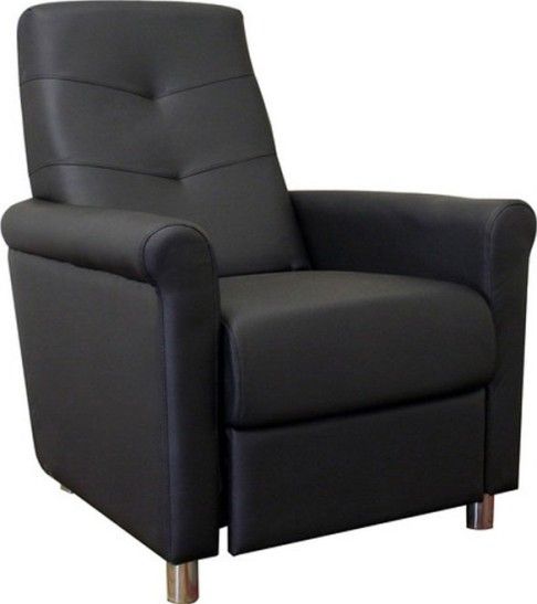 Wholesale Interiors PER-012M-BLACK-RECLINER Cobden Black Modern Recliner with Steel Legs, Contemporary recliner, Black faux leather, Steel legs, Wood frame, Polyurethane foam cushioning, Steel reclining mechanism, Manual recliner lean back to activate, UPC 847321000995 (PER012MBLACKRECLINER PER-012M-BLACK-RECLINER PER 012M BLACK RECLINER)