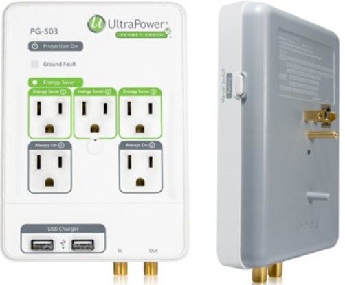 UltraPower PG-503 Planet Green Energy Saving Multimedia Surge Protector, USB Remote On/Off Controller, 2 Always On Outlets for components that require it, 2 USB Charging Ports, Energy Saver LED, Ground Fault LED, Always On LED, Manual On/Off and Learning Button, 3 Energy Saving Outlets, UPC 625889502508 (PG503 PG 503)