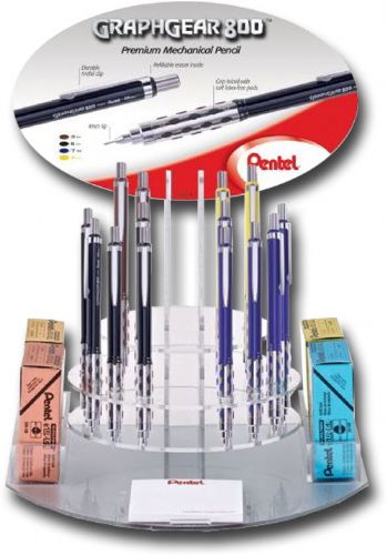 Pentel PG800-60D GraphGear 800, Mechanical Drafting Pencil Display Assortment; Premium mechanical pencil features a metal grip inlaid with soft, latex-free pads; Barrel weight is perfectly balanced for more control when writing; Metal clip withstands repeated use; Cap conceals and protects eraser; UPC 072512255537 (PENTELPG80060D PENTEL PG80060D PG800 60D PENTEL-PG80060D PG800-60D)