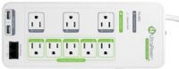 UltraPower PG-805 Planet Green Energy Saving Multimedia Surge Protector, USB Remote On/Off Controller, 5 Energy Saving Outlets, 3 Always On Outlets for components that require it, 2 USB Charging Ports, RJ11 & RJ45 telephone and network protection, Energy Saver LED, Ground Fault LED, Always On LED, UPC 625889502515 (PG805 PG 805) 