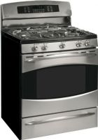 GE General Electric PGB916SEMSS Gas Range with 5 Sealed Burners, 30" Size, 5.0 cu. ft. Upper Oven Capacity, Self-Clean Oven Cleaning, Sealed Cooktop Burners, 270 degree of turn Valves, QuickSet IV Glass Touch QuickSet Oven Controls, Porcelain Enameled One-Piece Upswept Cooktop, Heavy-Cast Removable Grates, Dishwasher-Safe Continuous Grates, Electronic Ignition System, Stainless Steel Color (PGB916SEMSS PGB916SEM-SS PGB916SEM SS PGB916SEM PGB-916SEM PGB 916SEM) 