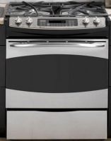 GE General Electric PGS975SEPSS Slide-In Gas Range with 4 Sealed Burners, 30" Size, 4.1 cu ft Total Capacity, Electronic Ignition System, Self-Clean Oven Cleaning Type, 1 - 9100 BTU/150F degree simmer All-Purpose Burners, 1 - 11000 BTU/150F degree simmer High Output Burner, 1 - 18,000 BTU/140F degree simmer Power Boil Burner, 1 - 5000 BTU/140F degree simmer Precise Simmer Burner, Stainless Steel Finish (PGS975SEPSS PGS975SEP-SS PGS975SEP SS PGS975SEP PGS-975SEP PGS 975SEP) 