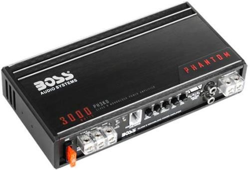 Boss Audio PH3KD PHANTOM Class D Monoblock Power Amplifier, 3000 Watts Max Power @ 2 Ohms, 1500 Watts RMS Power @ 4 Ohms, Frequency Response 10 to 1000 Hz, Total Harmonic Distortion (THD) @ RMS Output 0.01%, Signal-to-Noise Ratio (SNR) 105 dB, Minimum Speaker Impedance 2 Ohms, Variable Low Pass Crossover 30 to 1000 Hz, UPC 791489113847 (PH-3KD PH 3KD PH3-KD PH3 KD)