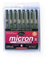 Pigma 30066 Micron Fine Line Design Pen 8-Color Pack .45mm; True color reproduction; Outstanding acid-free ink is archival quality, waterproof, waterbased, has no odor, will not smear nor feather when dry and will not bleed through most papers; Use for graphic art, sketching, pen and ink illustrations, awards, freehand art, calligraphy, as well as general letter writing and legal documents; AP non-toxic; UPC 053482300663 (PIGMA30066 PIGMA-30066 MICRON-30066 PEN DRAWING SKETCHING) 