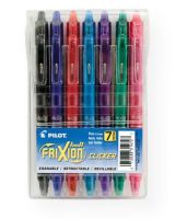 Pilot P31472 FriXion Ball Clicker Erasable Gel Pen; The world's first retractable and erasable gel pen! Writes smoothly and erases cleanly without damaging documents; The heat generated by erasing friction causes the unique thermo-sensitive gel ink to become clear so the words disappear completely from the page; The eraser is at the top of the pen, and the tip is retractable by pressing clip down; Fine 0.7mm line; 7-color set; UPC 728383147272 (PILOTP31472 PILOT-P31472 FRIXION-P31472 PEN) 