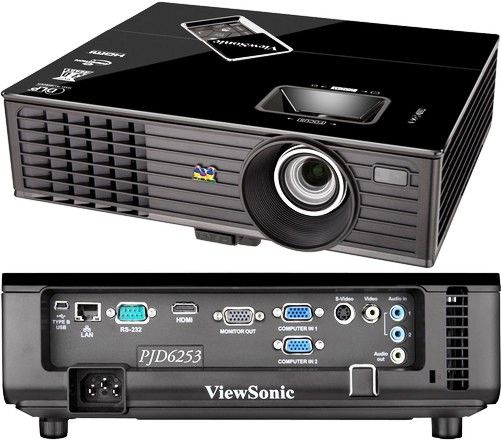 ViewSonic PJD6253 Networkable XGA HDMI DLP Projector with Crestron e-Control, 3500 ANSI Lumens, Resolution 1024x768, Dynamic Contrast Ratio 4000:1, Native Aspect Ratio 4:3, 1.3x Manual optical zoom lens, Manual optical focus, Vertical digital keystone correction +/- 40, Display size 30