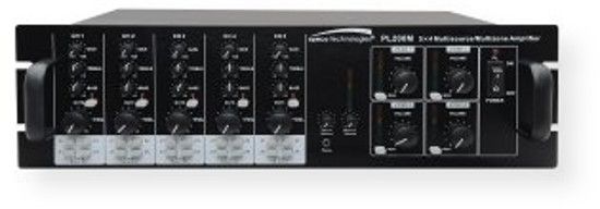Speco Technologies PL200M Multi Zone Commercial Amplifier; Black; Simultaneous playback of up to 5 sources into up to 4 zones; 4 sets of 4/8 Ohms or 70/25V outputs; Telephone paging interface, and limited music on hold functionality via a monitor output; Mic1 selectable priority paging with internal toggle; UPC 030519995443 (PL200M PL200-M PL200MAMPLIFIER PL200MAMPLIFIER  PL200MSPECOTECHNOLOGIES PL200M-SPECOTECHNOLOGIES)   