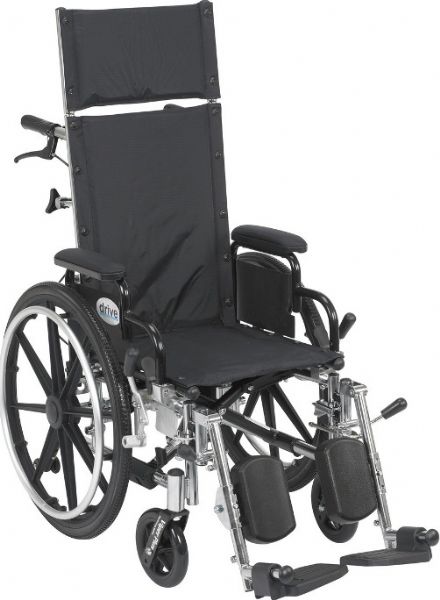 Drive Medical PL414RBDDA Viper Plus Light Weight Reclining Wheelchair with Elevating Leg Rests and Flip Back Detachable Arms, 14