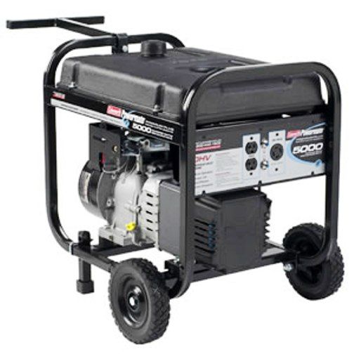 Coleman Powermate PM0545006 Premium Plus 5000 Generator, Premium Plus Series, 6250 Maximum Watts, 5000 Running Watts, Control Panel, Low Oil Shutdown, Briggs & Stratton 10hp OHV Engine, Extended Run Fuel Tank, Wheel Kit, 26 x 19.25 x 22.5, 149 lbs, UPC 0-10163-54507-2, 49 State Compliant but Not approved for sale in California (PM-0545006 PM0545-006) 