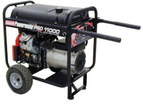 Coleman Powermate PM0601100 Model PRO11 Pro Series Contractor-Duty Generator, 13750 Maximum Watts, 11000 Running Watts, Control Panel, Low Oil Shutdown, Extended Run Fuel Tank, Wheel Kit, Idle Control, Electric Start, Honda GX 20hp Engine, 38.88 x 22.38 x 29.63, 325 lbs, UPC 0-10163-60110-5, 49 State Compliant but Not approved for sale in California (PM-0601100 PM060110 PRO11 PRO11000)