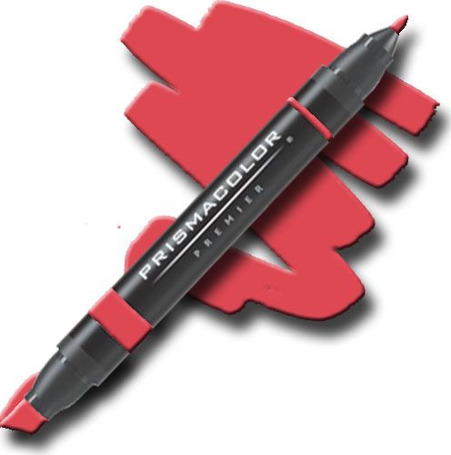 Prismacolor PM5 Premier Art Marker Scarlet Lake; Unique four-in-one design creates four line widths from one double-ended marker; The marker creates a variety of line widths by increasing or decreasing pressure and twisting the barrel; Juicy laydown imitates paint brush strokes with the extra broad nib; Gentle and refined strokes can be achieved with the fine and thin nibs; UPC 070735034540 (PRISMACOLORPM5 PRISMACOLOR PM5 PM 5 PRISMACOLOR-PM5 PM-5)