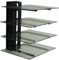 Peerless PM610G 4 Component Electroincs Tower with glass shelves, Black, Choice of seven equipment support positions at 3" increments, Heavy-duty steel construction, Max Load: 60 lb (27.21 kg), Dimensions: (W x H x D) 10" x 21" x 17" (25.4 x 53.3 x 43.2 cm) (PM 610G PM-610G) 