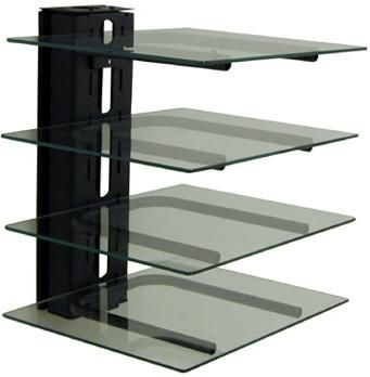 Peerless PM610G Component Electroincs Tower with 4 glass shelves, Black, Choice of seven equipment support positions at 3