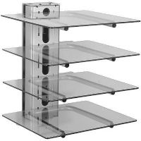 Peerless PM610SG Tower with glass shelves, Silver, 4 Electroincs Component, Internal cord management, Heavy-duty steel construction, 18.7 In Assembled Depth, 21.0 in Assembled Height, 50.6 lbs Assembled Weight, 18.2 in Assembled Width  (PM 610SG PM-610SG  PM610SG) 