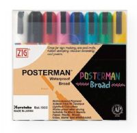Zig PMA-50/8V Posterman 6mm Waterproof Marker Set; Paint markers are waterproof after drying; Suitable for various surfaces such as paper, plastic, wood, glass, metal, white boards, chalkboards, or illumination boards; Water-based pigment ink is lightfast, odorless, highly opaque, or xylene-free; 8-color set, primary; 6mm; Shipping Weight 0.49 lb; Shipping Dimensions 5.91 x 0.79 x 5.71 inches; UPC 847340001591 (PMA508V ZIG-PMA508V ZIG-PMA-50-8V) 