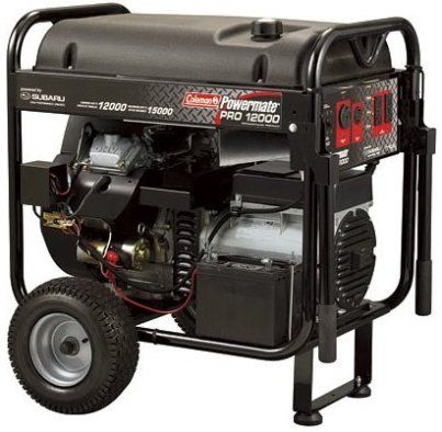 Coleman Powermate PMC601200 model PRO 12,000 Power Generator, 12000 Watts Running, 15000 Watts Maximum, Subaru V-Tiwn 22 HP Engine, Pro Series, Control Panel, Wheel Kit, Electric Start, Low Oil Shutdown, Extended Run Fuel Tank, Idle Control, L38.88 x W22.38 x H29.63, 360 lbs shipping weight, UPC 0-10163-60120-4 (PRO12000 010163601204 PMC 601200 PMC-601200 PMC601200)