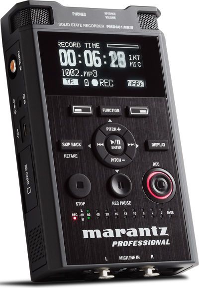 Marantz Professional PMD661MKIII Handheld Solid-State Recorder with File Encryption; Built-in studio-grade stereo condenser microphone array; Password-protected file encryption; WAV recording at 44.1/48/96kHz, 16/24-bit; MP3 recording at six selectable recording bit rates from 32 to 320 kbps; Record directly to stable and reliable SD/SDHC flash media; UPC 694318022412 (MARANTZPMD661MKIII MARANTZ-PMD661MKIII MARANTZ PMD661MKIII)