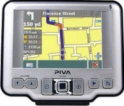 Piva PNS-350 Portable In-Car GPS Navigation System, Samsung CPU S3C2410A, 266 MHz processor, Windows CE.net 4.2 operating system, 32 MB Flash ROM, 64 MB SDRAM memory, Built-in GPS antenna, 12 parallel-channels, USB interface, Built-in MP3 player, Built-in photo viewer, 3.5-inch color TFT LCD touch screen (PNS-350 PNS 350 PNS350)