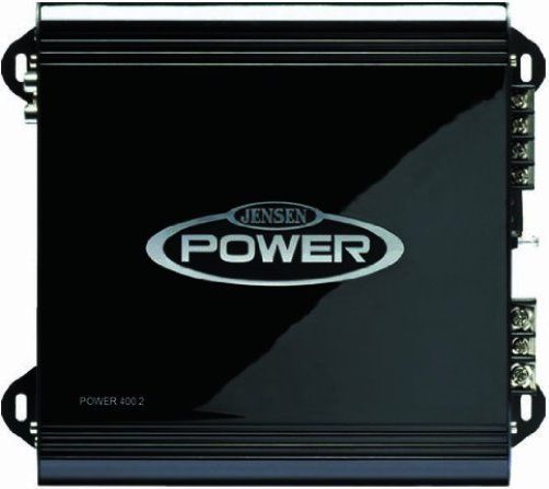 Jensen POWER4002 Two-channel Amplifier, 400 Watts Total Peak Power, Frequency Response 5-60kHz (-3dB), Signal to Noise more than 100dB, Sensitivity 4000mV-5V, Input Impedance 20kohm, Crossover High 40-300Hz, MOSFET power supply, 2 x 100W @ 2 ohms, 2 x 75W @ 4 ohms, 1 x 200W @ 4 ohms bridged, UPC 043258304865 (POWER-4002 POWER 400 2 POWER-400-2 POWER400-2)