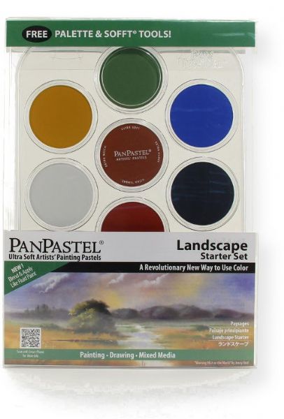 PanPastel PP30072 Landscape Starter, 7-Color Pastel Set; Professional grade, extremely fine lightfast pastel color in a cake form which is applied to almost any surface; Dry colors are essentially dustless, go on smooth as if like fluid, are easily blended for an infinite range of colors and effects, and are erasable; UPC 879465003235 (PP30072 PP-30072 PP300-72 PP30-072 PP3-0072 PANPASTEL-PP30072) 