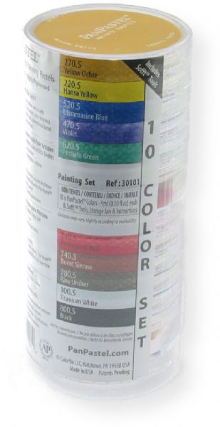 PanPastel PP30101 Ultra Soft Painting Pastels, 10-Color Set; Professional grade, extremely fine lightfast pastel color in a cake form which is applied to almost any surface; Dry colors are essentially dustless, go on smooth as if like fluid; UPC 879465001989 (PP30101 PP-30101 PP301-01 PP30-101 PP3-0101 PANPASTEL-PP30101)