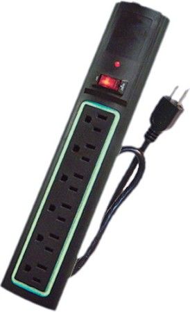 PPP Power Play Products PP-56113D-GB Surge Protector, Six Electrical Outlets, Green Light Black Case, 400 Joules Surge Protection, LED Surge Indicator, 3 ft Heavy Duty Cord, Master On/Off Switch, 15 AMP Circuit Breaker, 330 Volt Clamping Voltage, Visual Surge Indicator (PP56113DGB PP56113D-GB PP-56113DGB PP 56113D GB)