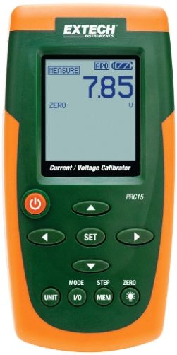 Extech PRC15 Current and Voltage Calibrator/Meter, 0 to 24mA (-25 to 125 percent) readout, 0 to 20V DC calibration source, Up to five user adjustable calibration presets, Palm-sized double molded housing and large dot-matrix digital backlit LCD, Standard banana I/O ports, Large battery bank for extended work cycle, UPC 793950710159 (PRC-15 PRC 15 PR-C15)