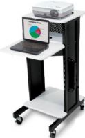 Oklahoma Sound PRC200 Premium Presentation Cart, Black Frame/Ivory Wood Grain, Spread out your laptop, projector and even document camera on its four shelves including a protruding shelf which adjusts from 19” to 39.5”, that allows you to keep a laptop at desired height, Unit rolls on four 3” heavy-duty casters (two locking) for easy movement (PRC-200 PRC 200 PR-C200) 