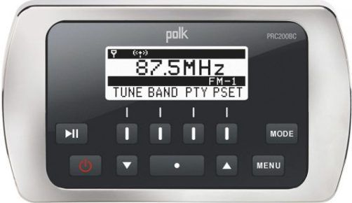 Polk PRC200BC Marine Wired Remote Control, Dot Matrix Positve LCD Display, Surface Mount or Rear Flush Mount, Waterproof (IPX6), Black Face, Chrome Bezel, White Backlight Illumination, Corrosion Resistant Materials/Finishes (ASTM B117), UV Resistant (ASTM D4329), Dimensions 4.25