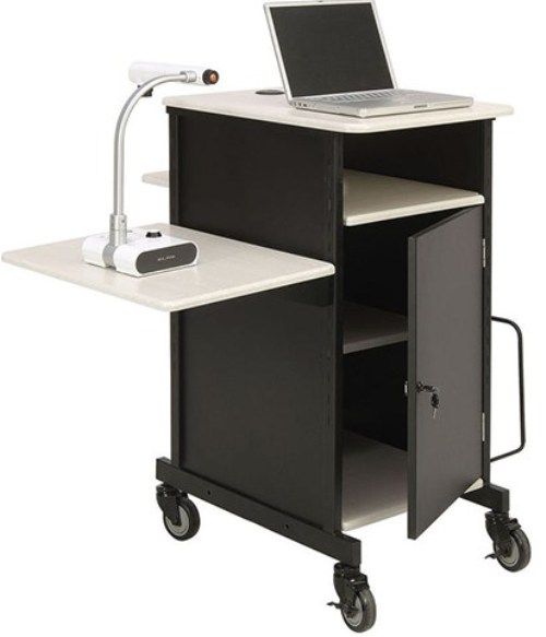 Oklahoma Sound PRC450 Jumbo Plus Presentation Cart, 6 outlet power strip with 20-foot cord, Steel Frame, Extra-large surface workspace 27