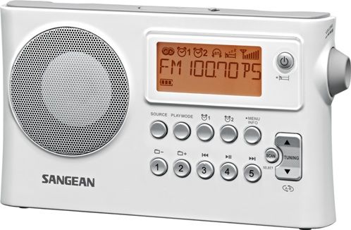 Sangean PR-D14 FM-RBDS/AM/USB Portable Receiver, White, 10 Station Presets (5 FM, 5 AM), Easy to Read LCD Display with Backlight, Clock Available for FM RDS-CT, Adjustable Tuning Step, USB MP3/WMA Playback, HWS (Humane Wake System) Buzzer, Auto Scan Stations, 2 Alarm Timer by Radio, Buzzer or Media (by USB), Adjustable Sleep Timer, UPC 729288070573 (PRD14 PR D14 PRD-14)