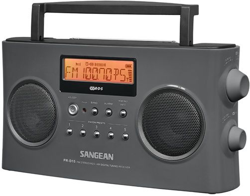 Sangean PR-D15 FM-Stereo RDS (RBDS)/AM Digital Tuning Portable Receiver, Dark Gray, 200mm Ferrite AM Antenna Bar to Allow Best AM Reception, 10 Station Presets (5 FM, 5 AM), Easy to Read LCD Display with Backlight, Excellent Reception and Stereo Audio Performance, Stereo/Mono Switch, Rotary Treble and Bass Control, Loudness On/Off, UPC 729288020165 (PRD15 PR D15 PRD-15)