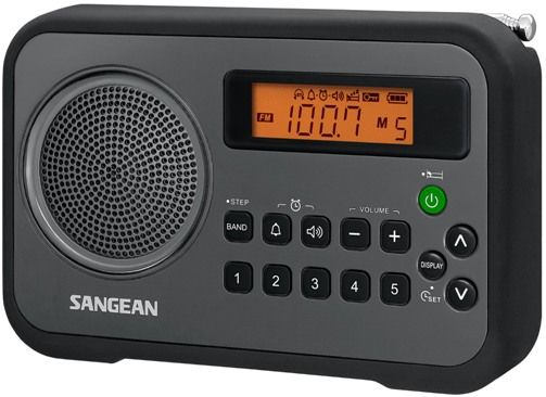 Sangean PR-D18BK FM-Stereo/AM Digital Tuning Portable Receiver, Gray/Black, 10 Station Presets (5 FM, 5 AM), Easy to Read LCD Display with Backlight, Adjustable Tuning Step, Auto Seek Stations, Clock Available, 2 Alarm Timers by Radio or Buzzer, HWS (Humane Wake System) Buzzer, Adjustable Sleep Timer, Snooze Function, UPC 729288020189 (PRD18BK PR-D18-BK PRD18-BK PR-D18 PR D18BK PRD18)
