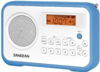 Sangean PR-D18BU FM-Stereo/AM Digital Tuning Portable Receiver, White/Blue, 10 Station Presets (5 FM, 5 AM), Easy to Read LCD Display with Backlight, Adjustable Tuning Step, Auto Seek Stations, Clock Available, 2 Alarm Timers by Radio or Buzzer, HWS (Humane Wake System) Buzzer, Adjustable Sleep Timer, Snooze Function, UPC 729288020196 (PRD18BU PR-D18-BU PRD18-BU PR-D18 PR D18BU PRD18) 