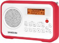 Sangean PR-D18RD FM-Stereo/AM Digital Tuning Portable Receiver, White/Red, 10 Station Presets (5 FM, 5 AM), Easy to Read LCD Display with Backlight, Adjustable Tuning Step, Auto Seek Stations, Clock Available, 2 Alarm Timers by Radio or Buzzer, HWS (Humane Wake System) Buzzer, Adjustable Sleep Timer, Snooze Function, UPC 729288020202 (PRD18RD PR-D18-RD PRD18-RD PR-D18 PR D18RD PRD18) 