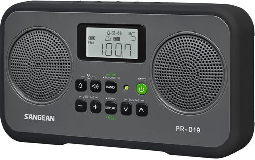 Sangean PR-D19BK FM-Stereo/AM Digital Tuning Portable Receiver, Gray/Black, 20 Station Presets (5 FM1 / 5 FM2 and 5 AM1 / 5 AM2), Easy to Read LCD Display with Backlight, Adjustable Tuning Step, Auto Seek Stations, Wide/Narrow Filter Selection for AM/FM Bands, 2 Alarm Timers by Radio and Buzzer, HWS (Humane Wake System) Buzzer, UPC 729288020226 (PRD19BK PR-D19-BK PRD19-BK PR-D19 PR D19BK PRD19)