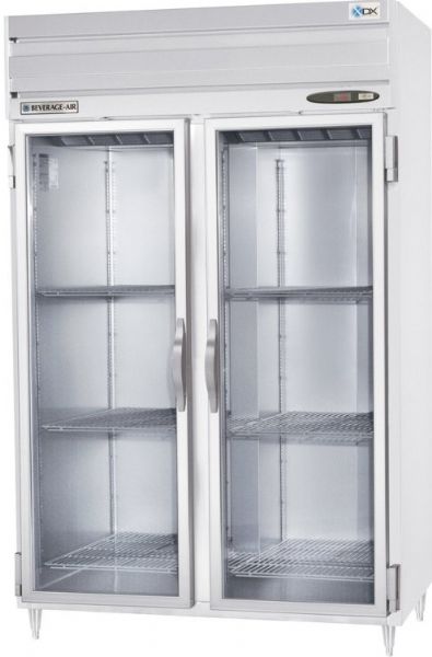 Beverage Air PRD2-1BG Two Section Glass Door Pass-Thru Refrigerator, 12 Amps, 60 Hertz, 1 Phase, 115 Volts, Doors Access Type, 49.7 Cubic Feet Capacity, Top Mounted Compressor, All Stainless Steel Construction, Swing Door Style, Glass Door Type, 3/4 Horsepower, Freestanding Installation Type, 4 Number of Doors, 6 Number of Shelves, 2 Sections, 6