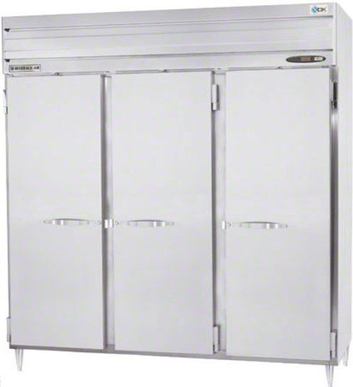 Beverage Air PRD3-1AS Three Section Solid Half Door Pass-Thru Refrigerator, 10.6 Amps, 60 Hertz, 1 Phase, 115 Volts, Doors Access Type, 79 Cubic Feet Capacity, Top Mounted Compressor, All Stainless Steel Construction, Swing Door Style, Solid Door Type, 1/2 Horsepower, Freestanding Installation Type, 6 Number of Doors, 9 Number of Shelves, 3 Sections, 78.5