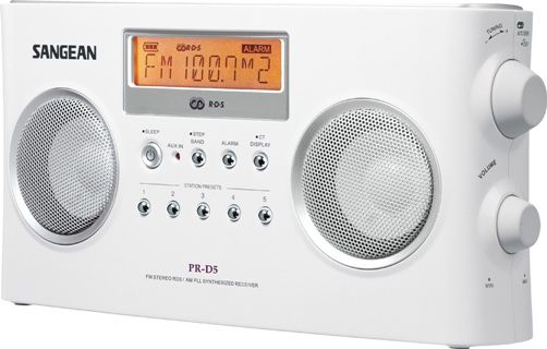 Sangean PR-D5 FM-Stereo RBDS/AM Digital Tuning Portable Receiver, White, 200mm Ferrite AM Antenna Bar to Allow Best AM Reception, 10 Memory Preset Stations (5 FM, 5 AM), Easy to Read LCD Display with Backlight, PLL Synthesized Tuning System, Excellent Reception and Stereo Audio Performance, Selectable Stereo/Mono Switch, UPC 729288029250 (PRD5 PR-D5 PR D5)