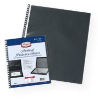 Prestige RF22 Archival Protective Sleeve 17" x 22"; Archival quality, acid-free polypropylene material with acid-free black paper inserts; Universal holes allow use in all presentation cases; First dimension is opening edge with holes located along long edge; 5-pack; 17" x 22" content size; Shipping Weight 1.06 lb; Shipping Dimensions 22.5 x 17.5 x 0.5 in; UPC 088354949398 (PRESTIGERF22 PRESTIGE-RF22 SLEEVE PAPER) 