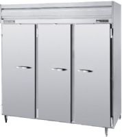 Beverage Air PRF48-24-1AS-02 Solid Doors Top Mounted 3 Section Dual Temperarure Reach-In, Stainless Steel; 46.6/23.1 cu.ft. capacity; 1/3-1/2 Horsepower; Separate top mount evaporator housing; Non-electric condensate evaporation is provided at the exterior top; Nine heavy duty epoxy coated wire shelves (PRF48241AS02 PRF48-241AS-02 PRF4824-1AS02 PRF4824-1AS-02 PRF48-24-1AS02) 