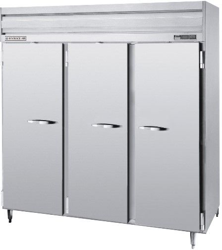 Beverage Air PRF48-24-1AS-02 Solid Doors Top Mounted 3 Section Dual Temperarure Reach-In, Stainless Steel; 46.6/23.1 cu.ft. capacity; 1/3-1/2 Horsepower; Separate top mount evaporator housing; Non-electric condensate evaporation is provided at the exterior top; Nine heavy duty epoxy coated wire shelves (PRF48241AS02 PRF48-241AS-02 PRF4824-1AS02 PRF4824-1AS-02 PRF48-24-1AS02)