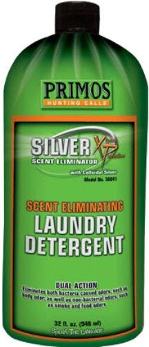 Primos 58041 Silver XP Scent Eliminating Laundry Detergent, Cleans and prevents odors from forming on hunting apparel. It does not fade camo and it does not contain any UV enhancers, Works on contact and instantly removes odors from clothing and equipment and keeps them gone for up to 24 hours (PRIMOS58041 PRIMOS-58041 PRI-58041 PRI58041 58-041 580-41)