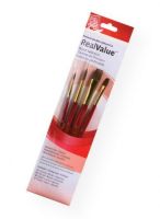Princeton 9121 RealValue Watercolor, Acrylic and Tempera Camel Brush Set; These brush sets offer outstanding value and the broadest range available for both professional and novice artists; Choose from an assortment of short handle and long handle sets with various brush shapes for every painting need; Tri-lingual packaging; Set includes camel brushes round 2 and 6, wash .25" and .5"; Contents subject to change; UPC 757063918550 (PRINCETON9121 PRINCETON-9121 REALVALUE-9121 ARTWORK) 