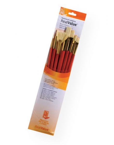 Princeton 9154 RealValue Oil, Acrylic and Stain Natural Bristle Brush Set; These brush sets offer outstanding value and the broadest range available for both professional and novice artists; Choose from an assortment of short handle and long handle sets with various brush shapes for every painting need; Tri-lingual packaging; UPC 757063918765 (PRINCETON9154 PRINCETON-9154 REALVALUE/9154 PAINTING ARTWORK)